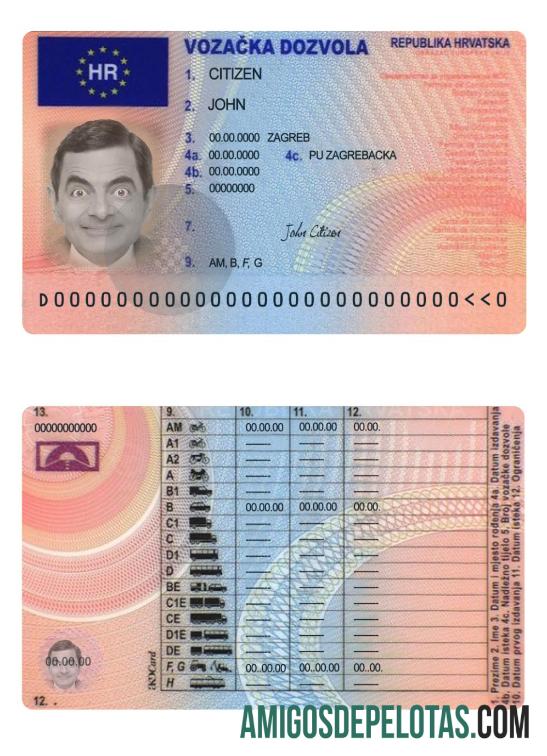 Carta de condução da Croácia versão 2 exemplo